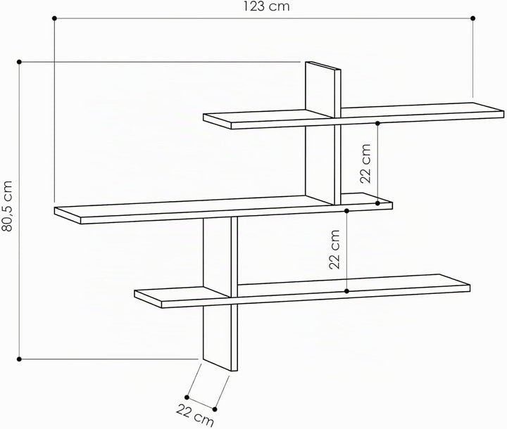 Leo Holz Bücherregal mit 3 Etagen | Moderner Wand Bücherschrank, Schweberegal für Wohnzimmer, Büro,