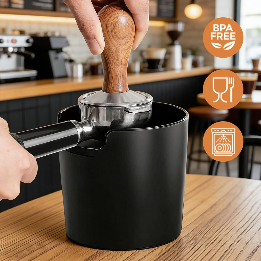 Abklopfbehälter für Siebträger, Espresso Knock Box, Kaffeesatzbehälter, Tresterbehälter, Kaffeepads