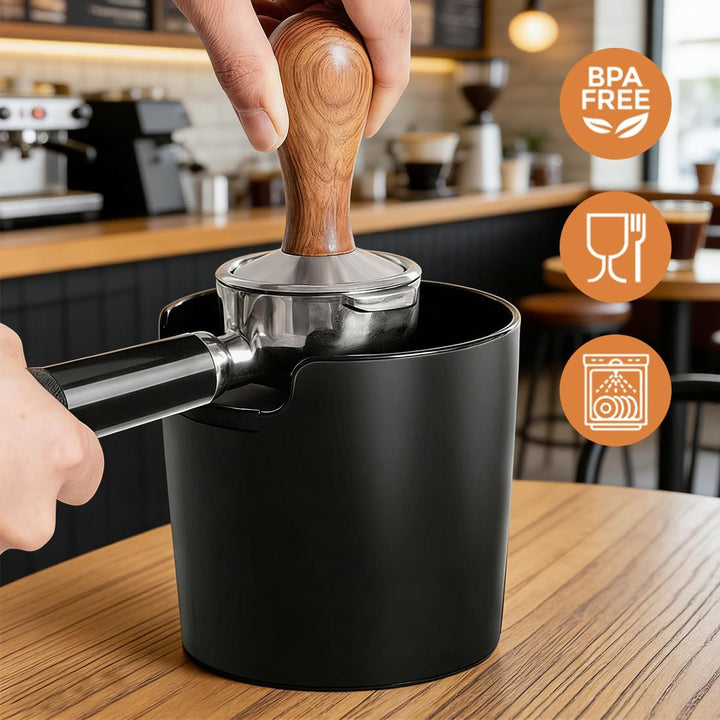 Abklopfbehälter für Siebträger, Espresso Knock Box, Kaffeesatzbehälter, Tresterbehälter, Kaffeepads