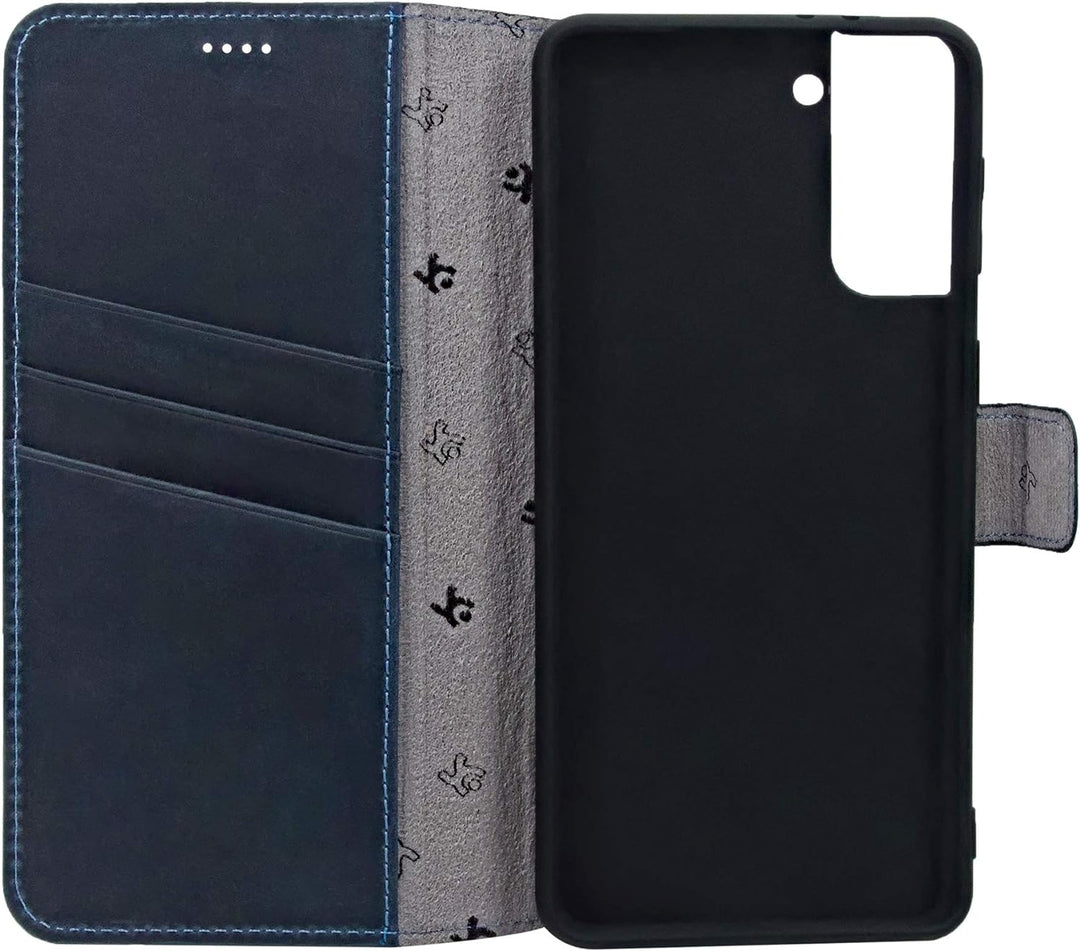 Suncase Book-Style Hülle kompatibel mit Samsung Galaxy S22 5G Leder Tasche (Slim-Fit) Lederhülle Han