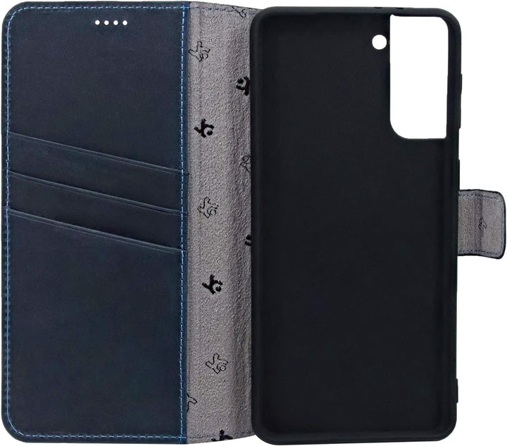 Suncase Book-Style Hülle kompatibel mit Samsung Galaxy S22 5G Leder Tasche (Slim-Fit) Lederhülle Han
