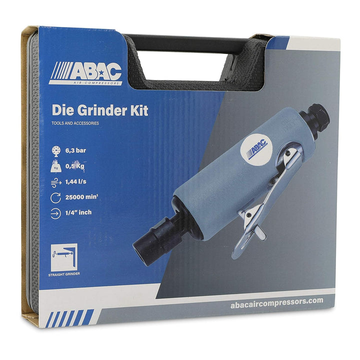 ABAC Druckluft-Geradschleifer für Kompressor G-201, Druckluftschleifer mit Gummigriff, 5 Schleifstif