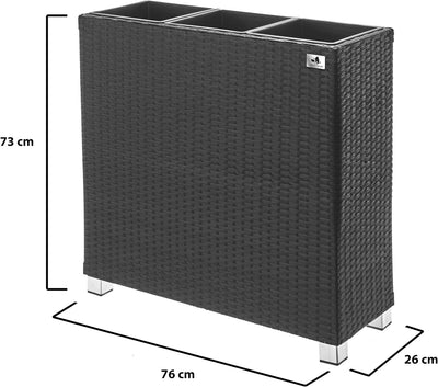 Gartenfreude Raumteiler Polyrattan 76 x 26 x 73cm, anthrazit, 3X Kunststoff-Einsätze, mit Aluminiun-