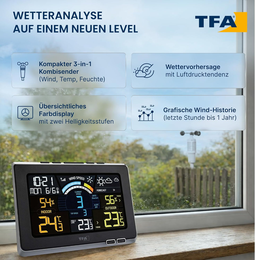 TFA Dostmann Spring Breeze Funk-Wetterstation, 35.1140.01, mit Farbdisplay, Wettervorhersage mit Ala