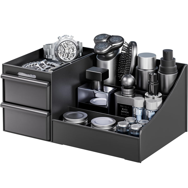 Kosmetikorganizer Schwarz für Herren, Schminktisch Organizer mit Schubladen, Aufbewahrung für Makeup