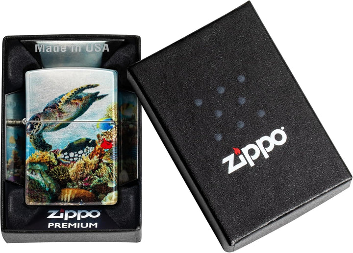 Zippo Sturmfeuerzeug - Deep Sea, 540° Tumbled Chrome, Fusion - Nachfüllbar - Wiederverwendbar - Wind