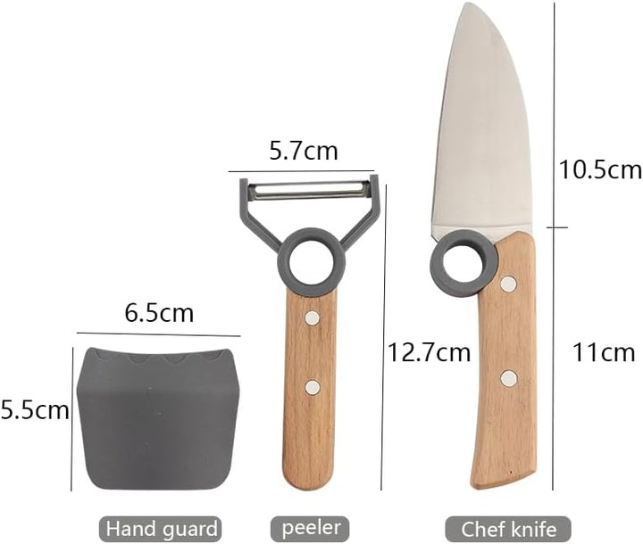 Kinder Kochmesser Set - 3 teilig - Kochmesser - Fingerschutz - Sparschäler - rostfrei Blau, Blau
