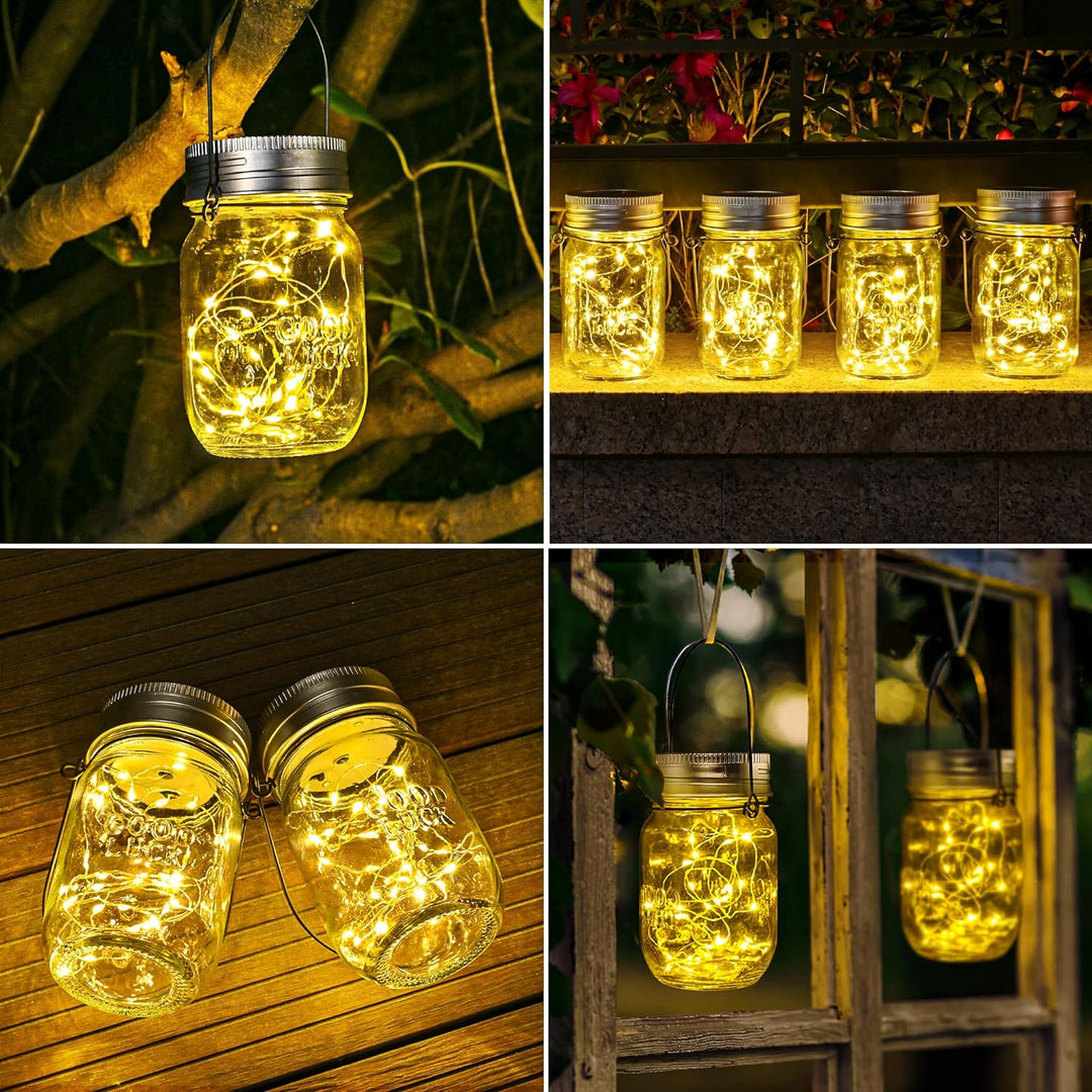 Solpex Solarlaterne für aussen, Solarlampe, 6 Stück, Solarglas mit Lichtkette, 180 LED, Laterne häng