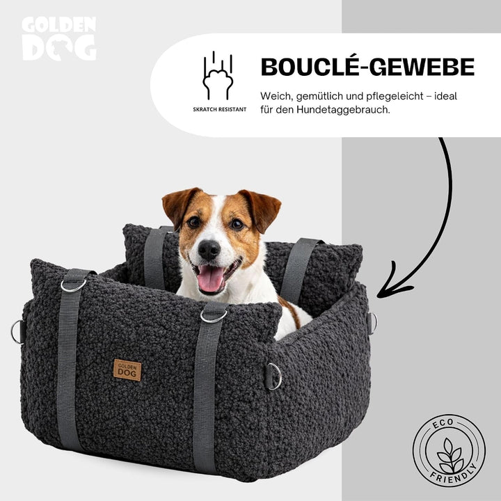 Hundesitz Auto 3in1 aus Bouclé – Hundebett &amp; Transporter mit Sicherheitsleine, weich, robust und Kra