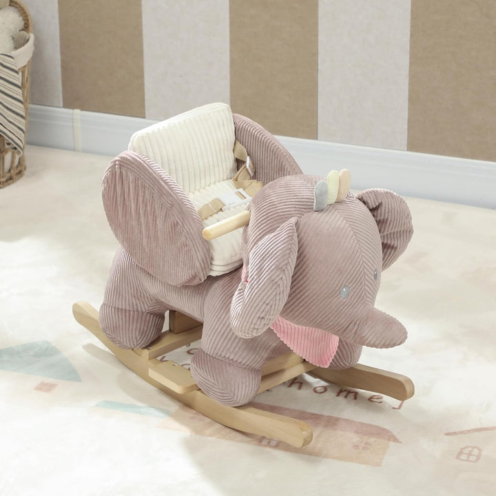 AIYAPLAY Schaukeltier, Elefant-Schaukel, interaktive Tiergeräusche, weiche Füllung, Holzrahmen, Sich