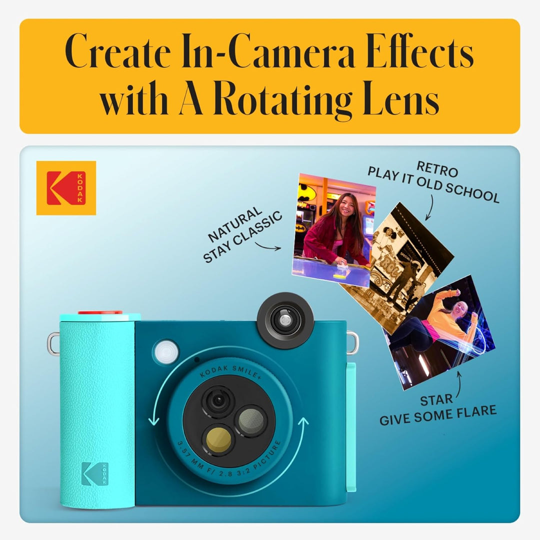 Kodak Smile+ 2-in-1 Digitale Sofortbildkamera &amp; Bluetooth Fotodrucker Starterpaket + Tragetasche + Z