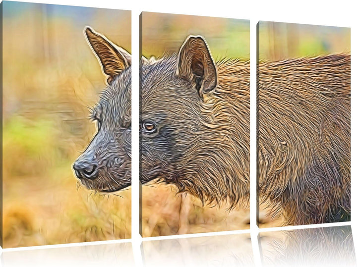 anmutige Hyäne im Wildgras Spezial 3-Teiler Leinwandbild 120x80 Bild auf Leinwand, XXL riesige Bilde