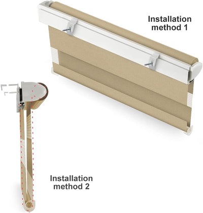 OBdeco Doppelrollo Duo Rollo Klemmfix ohne Bohren B40cm x H130cm(Stoffbreite 36 cm) Sand für Fenster