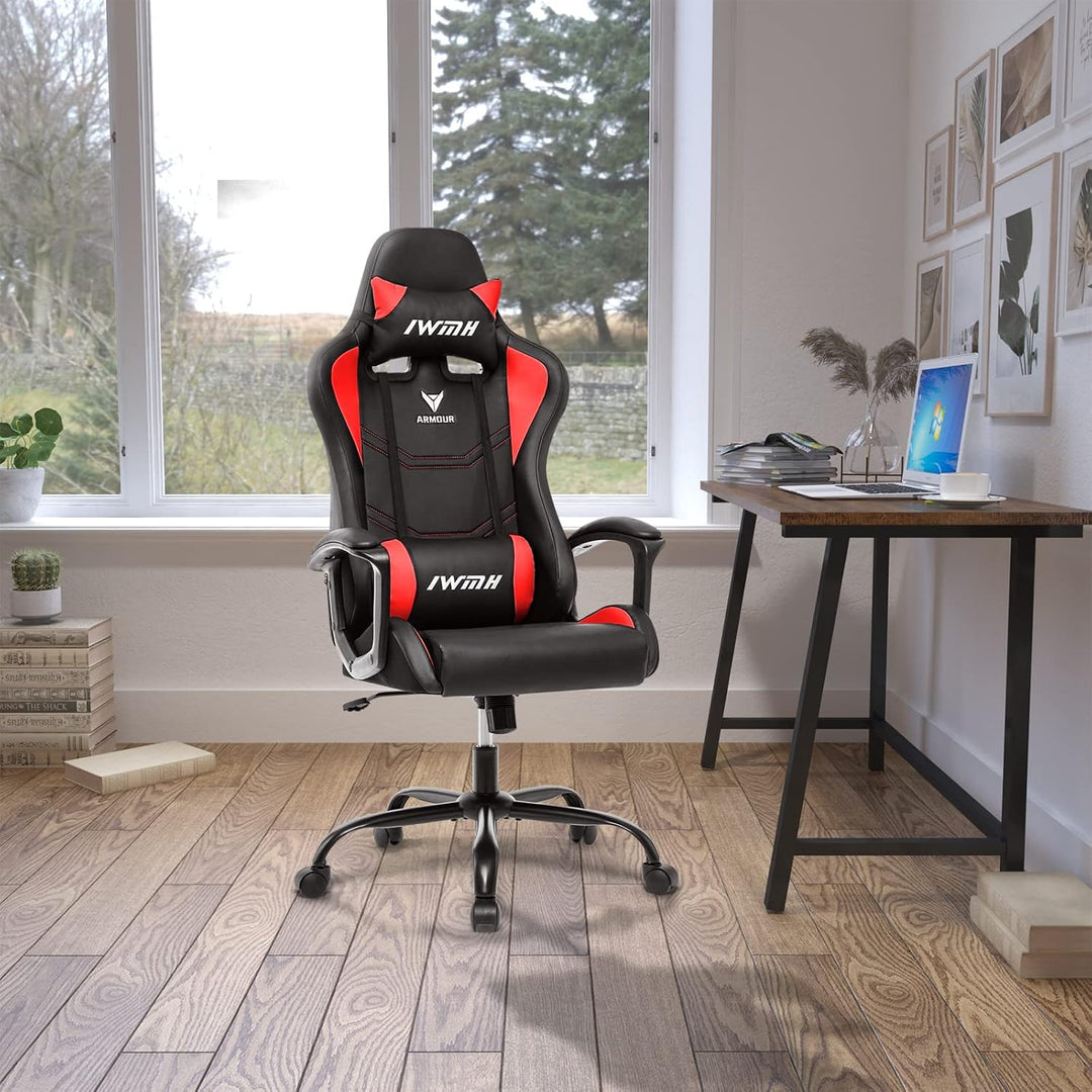 IWMH Gaming Stuhl, Ergonomischer Computerstuhl mit Hoher Rücklehne, Höhenverstellbarer Drehstuhl, Ra
