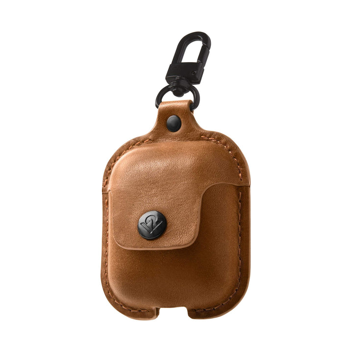 Twelve South AirSnap | Poliertes Lederetui für AirPods in Cognac Cognac Leder, Cognac Leder