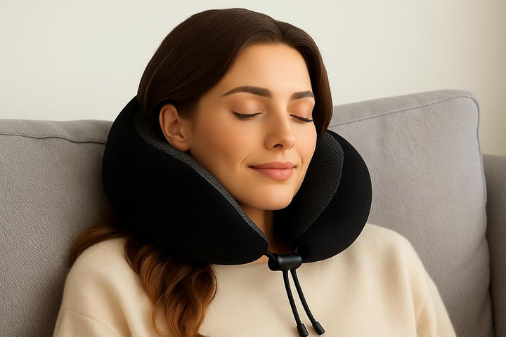 KAMACA Memory Foam Reisekissen Nackenhörnchen Therapeutic Support Verstellbarer Knopfverschluss ergo