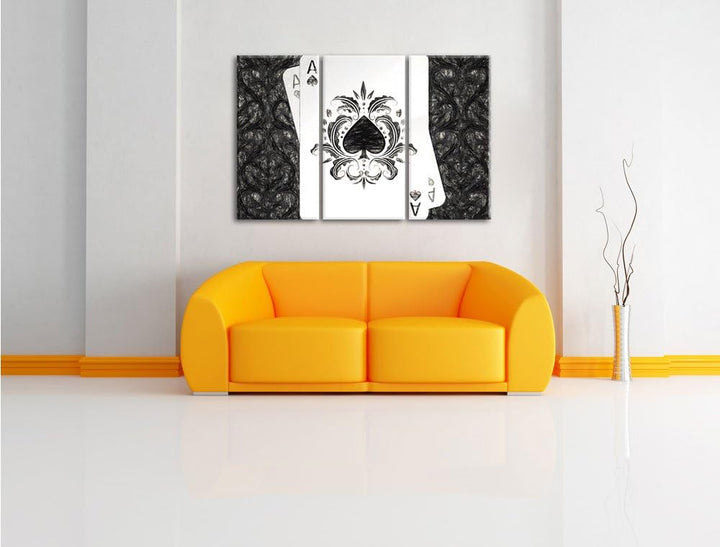 Pixxprint Spielkarte Ass als Leinwandbild/Grösse: 3 Teilig (120x80) cm/Wandbild/Kunstdruck/fertig be