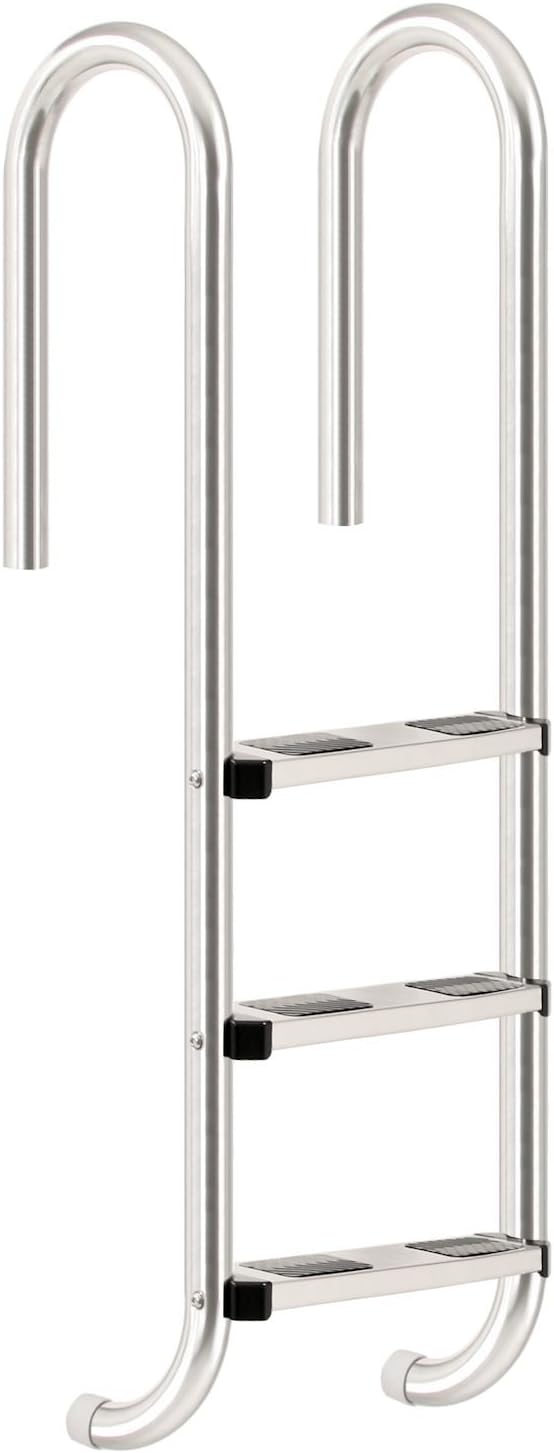 Zelsius V2A Edelstahl Poolleiter mit 3 Stufen | 50 x 26,5 x 132 cm - Silber | mit Rutschsicherung |