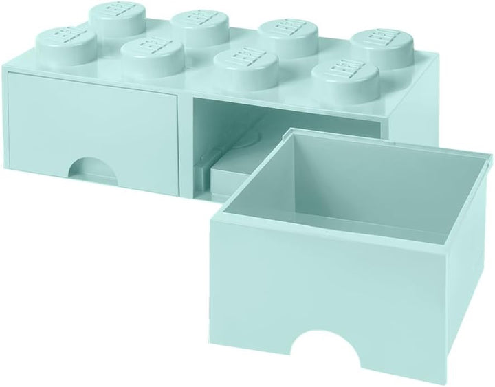 Lego Brick Schublade 8 Knöpfe, 2 Schubladen, stapelbar Aufbewahrungsbox, 9,4 l, Aqua (Mint grün), 32