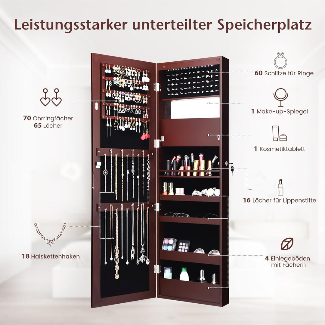 COSTWAY 120cm Schmuckschrank mit Ganzkörperspiegel und eingebautem Schminkspiegel, Schmuck Spiegelsc