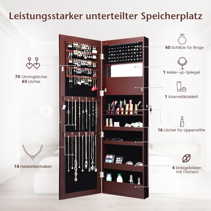 COSTWAY 120cm Schmuckschrank mit Ganzkörperspiegel und eingebautem Schminkspiegel, Schmuck Spiegelsc