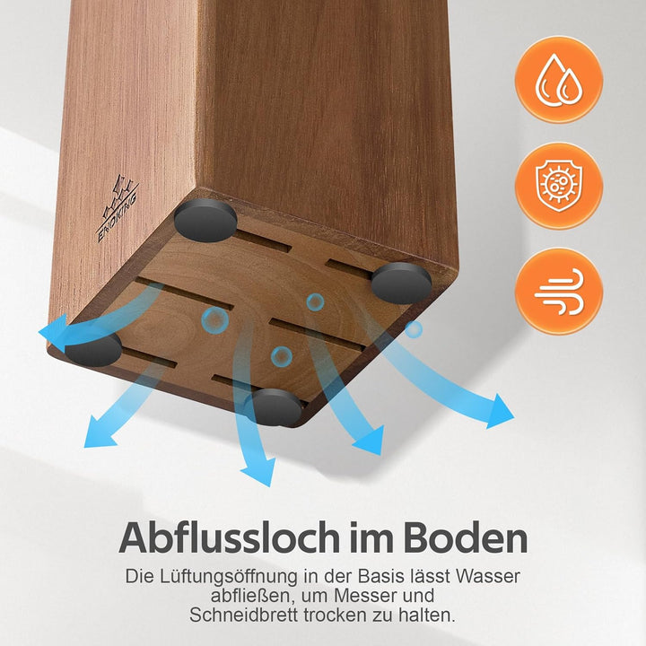 ENOKING Steakmesser Messerblock Ohne Messer, 6 Schlitze Messerblock aus Akazienholz für Steakmesser,