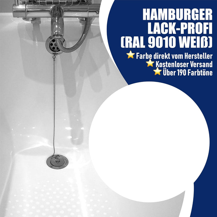 Hamburger Lack-Profi Badewannenlack im Set GLÄNZEND Weiss RAL 9010 Badewannenbeschichtung Emaille Fa