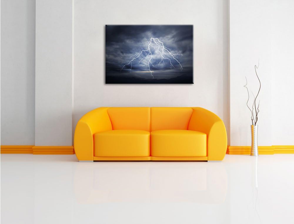 Blitze am stürmischen Himmel Format: 100x70 auf Leinwand, XXL riesige Bilder fertig gerahmt mit Keil