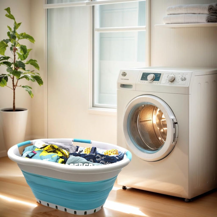 SAMMART 36L Collapsible 3 Handled Plastic Laundry Basket (Grau/Hellblau, 2) Grau/Hellblau 2, Grau/He