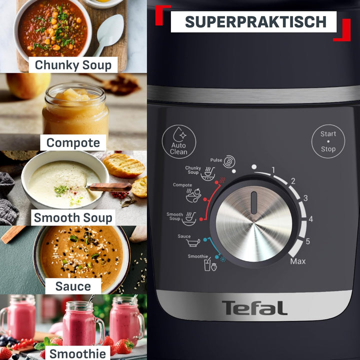Tefal Blendforce Cook Standmixer mit Kochfunktion, 5 Automatikprogramme, für warme und kalte Speisen