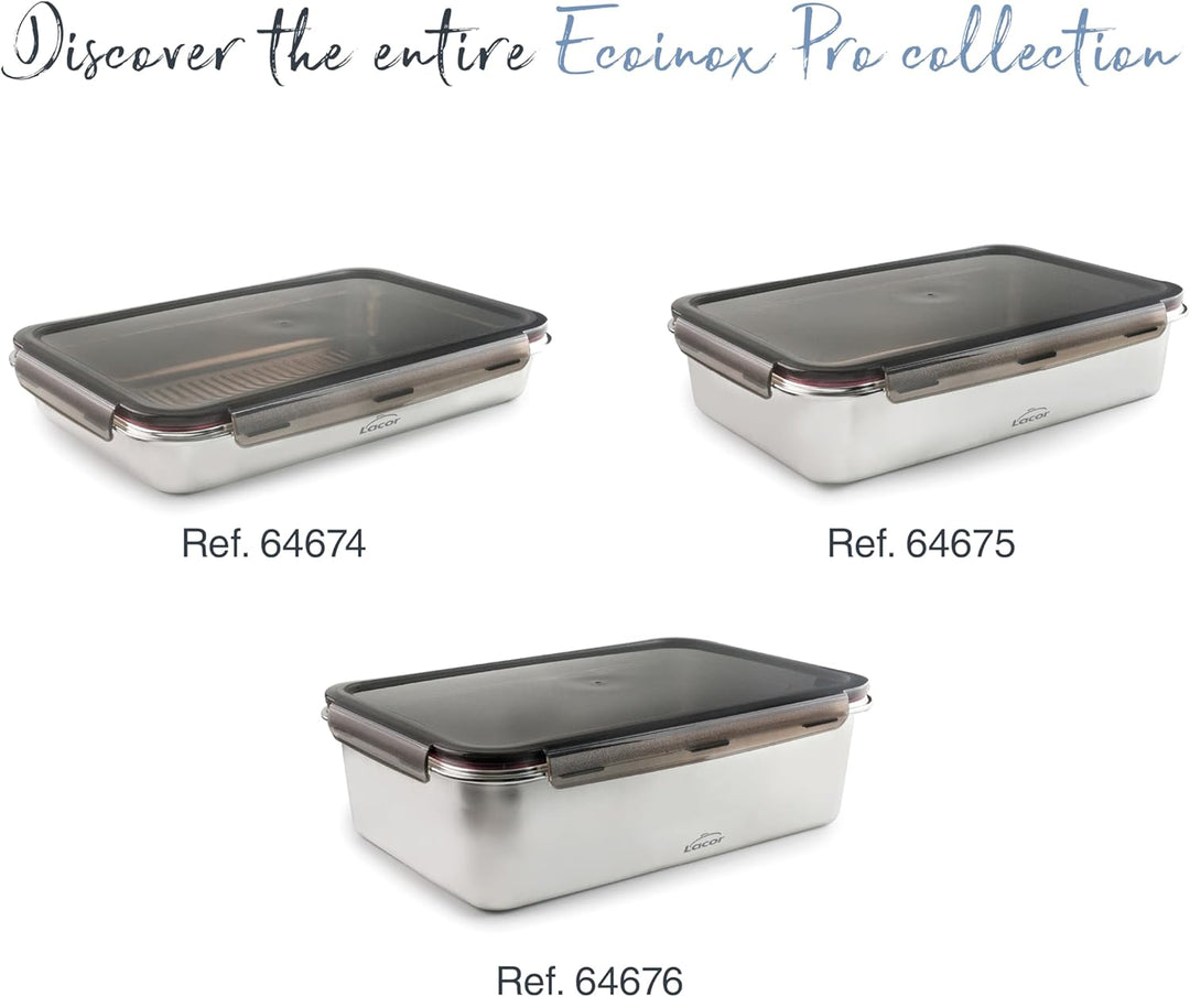 LACOR - 64674 - Ecoinox Pro Luftdichtes Tupper, 3,5 L, Edelstahl 18/10 mit Polypropylen-Deckel, Luft