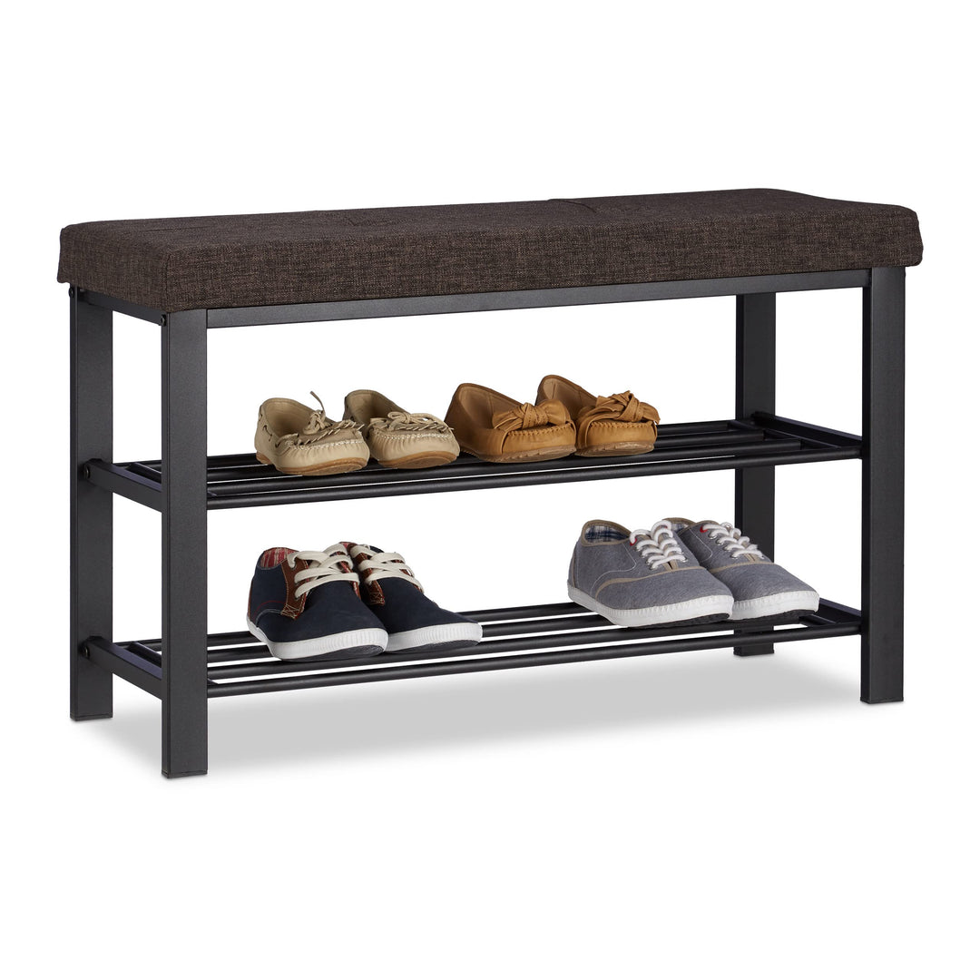 Relaxdays Schuhbank, gemütliches Sitzpolster mit Stoffbezug, offen, 2 Ebenen für Schuhe, Metall, HBT