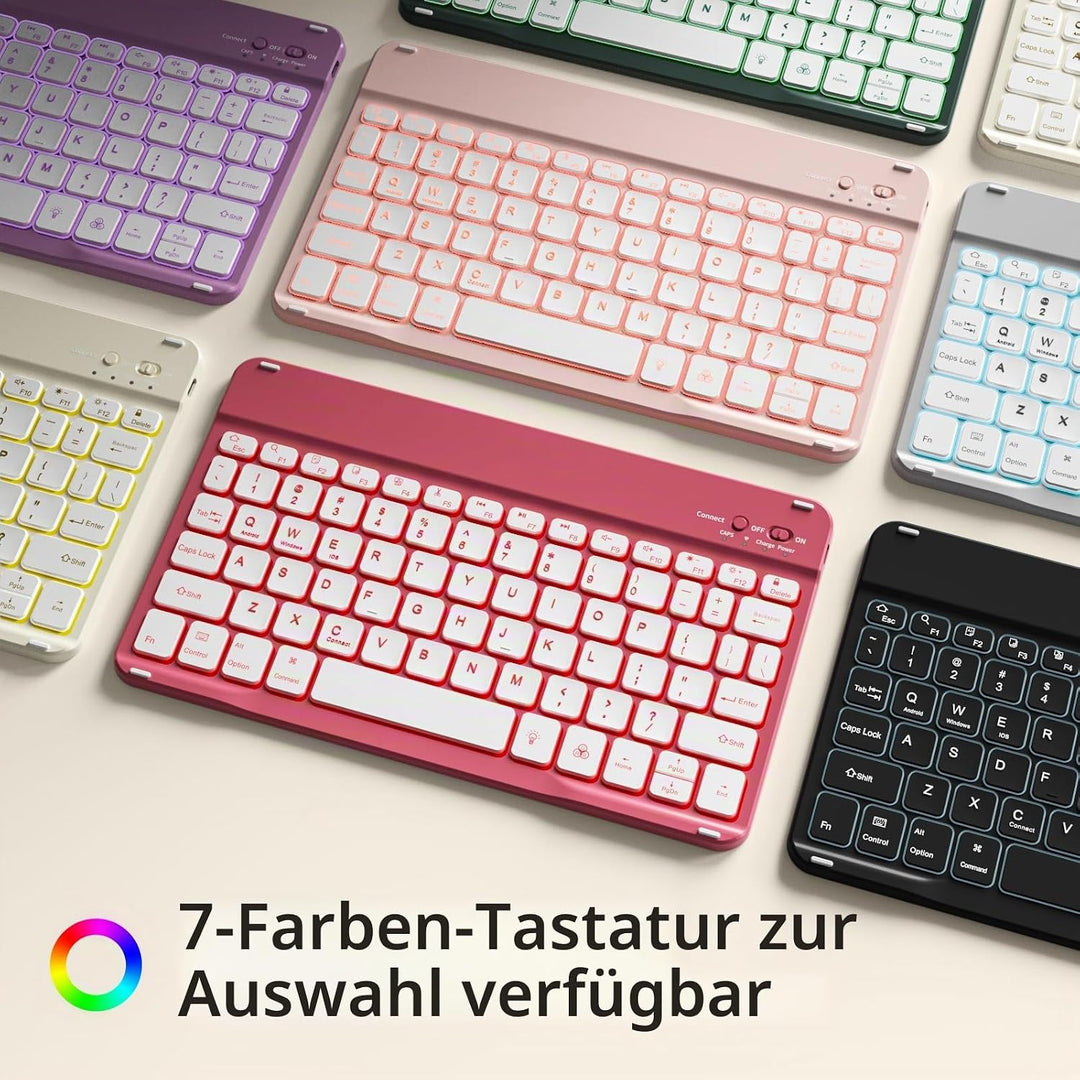 Hülle mit Tastatur für iPad 11 Generation A16/10 Generation (11/10.9 Zoll, 2025/2022), 7-farbige Bel
