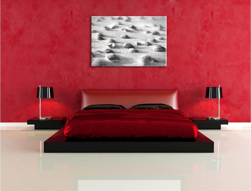 Pixxprint Muscheln im Sand Kunst als Leinwandbild/Grösse: 100x70 / Wandbild/Kunstdruck/fertig bespan