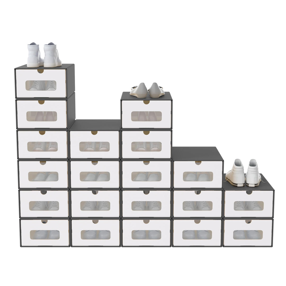 20x Schuhboxen Stapelbar Kraftpapier Schuhaufbewahrung Aufbewahrungsbox mit Deckel und Transparent S