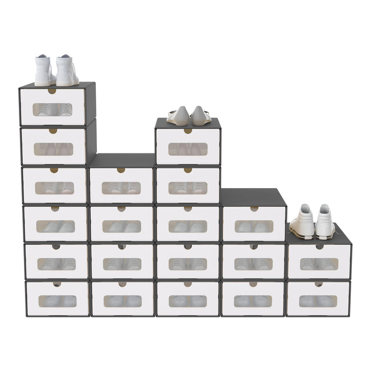20x Schuhboxen Stapelbar Kraftpapier Schuhaufbewahrung Aufbewahrungsbox mit Deckel und Transparent S