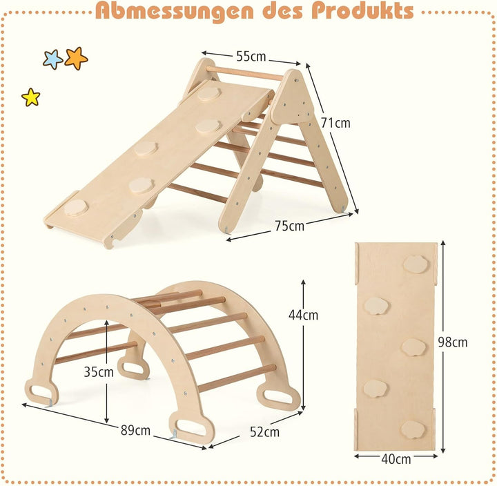 GOPLUS Klettergerüst Indoor, 4 in 1 Kletterdreieck & Kletterbogen & Leiter & Rutsche, Sprossendreiec