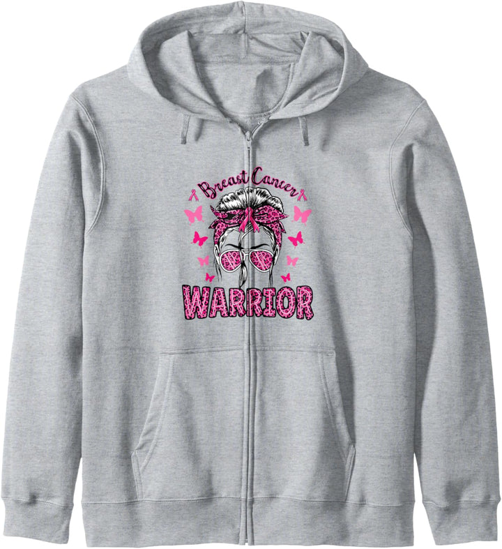 Breast Cancer Warrior Leopard Unordentliches Brötchen Kapuzenjacke