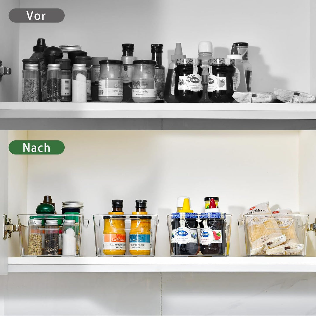 6 Stück Aufbewahrungsbox, Kunststoff Aufbewahrungskorb mit Griff für Küchenschrank Organizer, Kühlsc