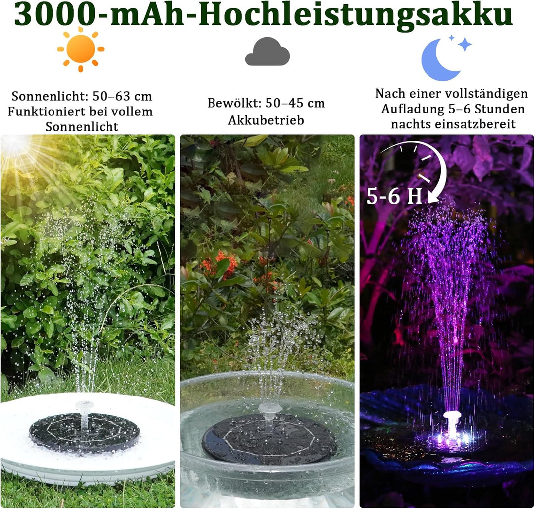 AISITIN LED Solar Springbrunnen für Aussen mit 3000mAh Akku, 3,5W Solar Schwimmender Fontäne Pumpe m