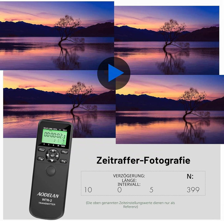 AODELAN WTR2 Kabelloser Fernauslöser Timer für Nikon D5300, D850, D810, D700, D500, D4, D5, D4s, D31