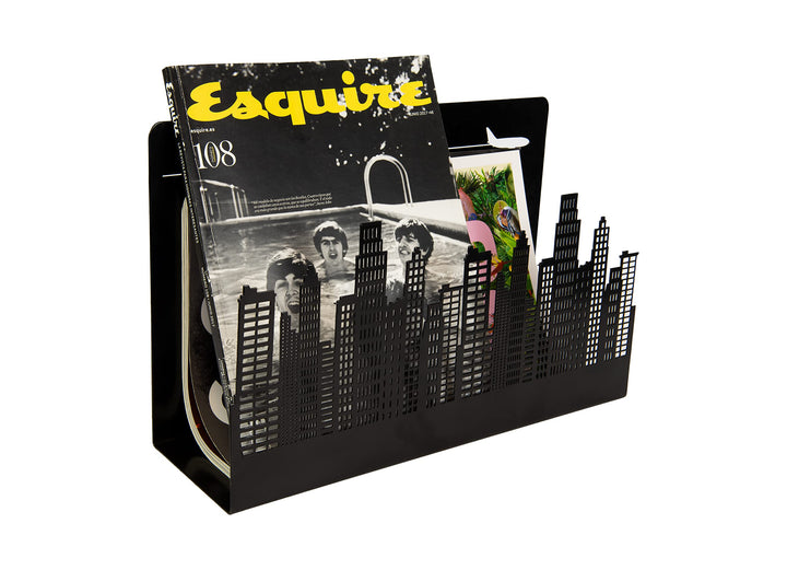 FISURA - Dekorativer Zeitungsständer "Gebäude". Moderner schwarz Zeitschriftenständer. Zeitschriften