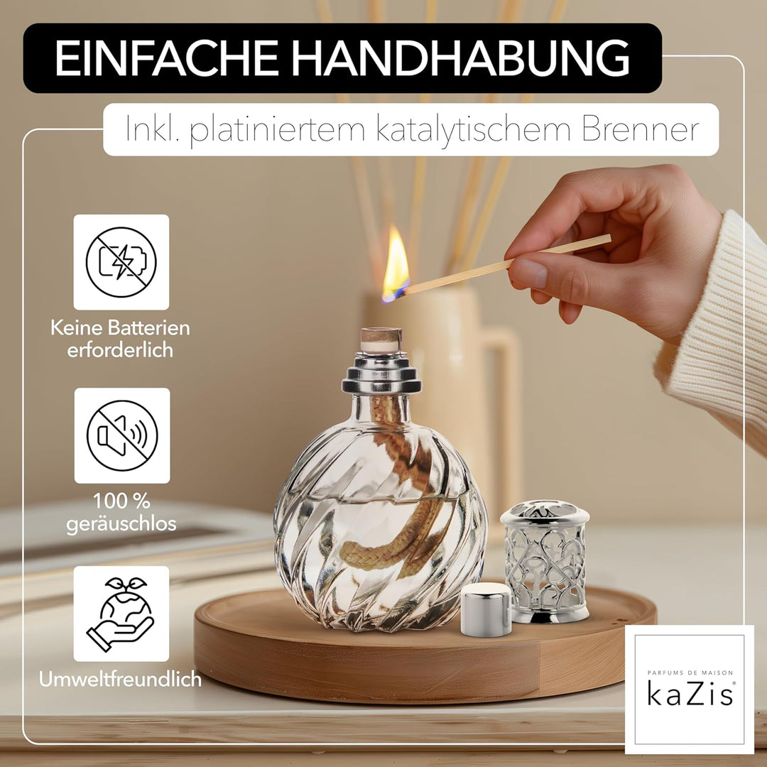 KAZIS® I Katalytische Lampe Twister I Duftlampe I Glas I XXL I 300 ml Inhalt I transparent