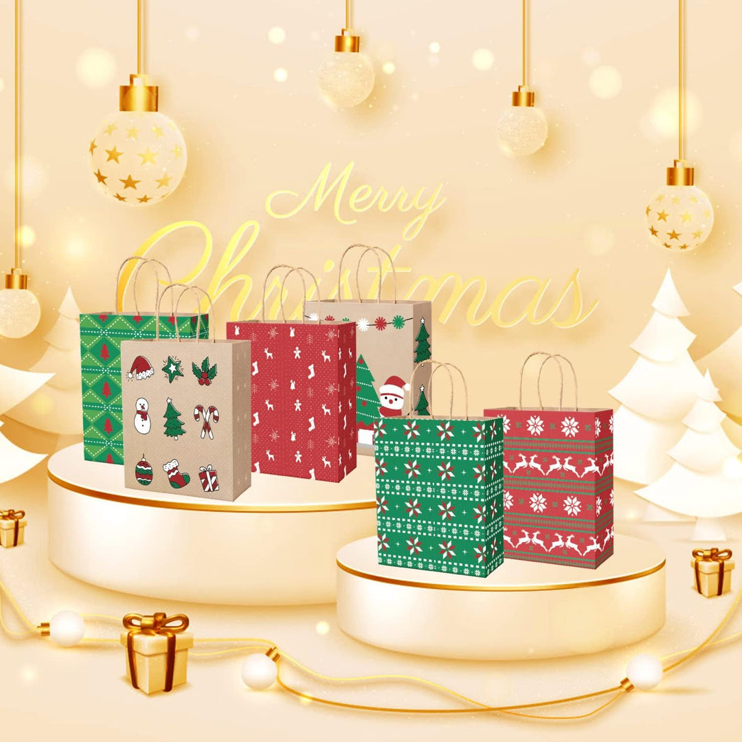 24 Stk Geschenktüten Weihnachten, Weihnachtstüten 27 x 21 x 11 cm, Papiertüten Braun, Kraftpapier Tü