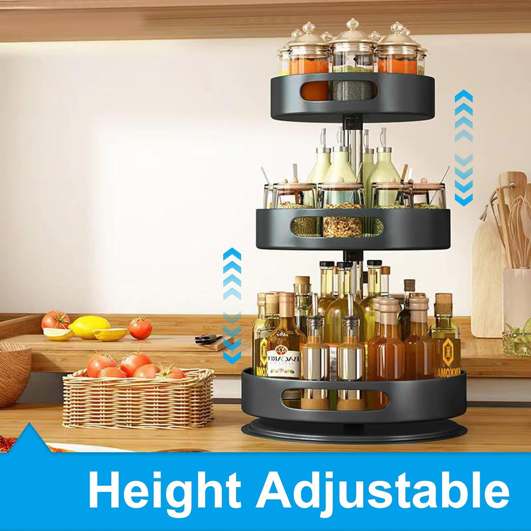 Lazy Susan Organizer, 2/3 Etagen 360° Drehbares Gewürzregal, Kohlenstoffstahl Drehteller Gewürzhalte