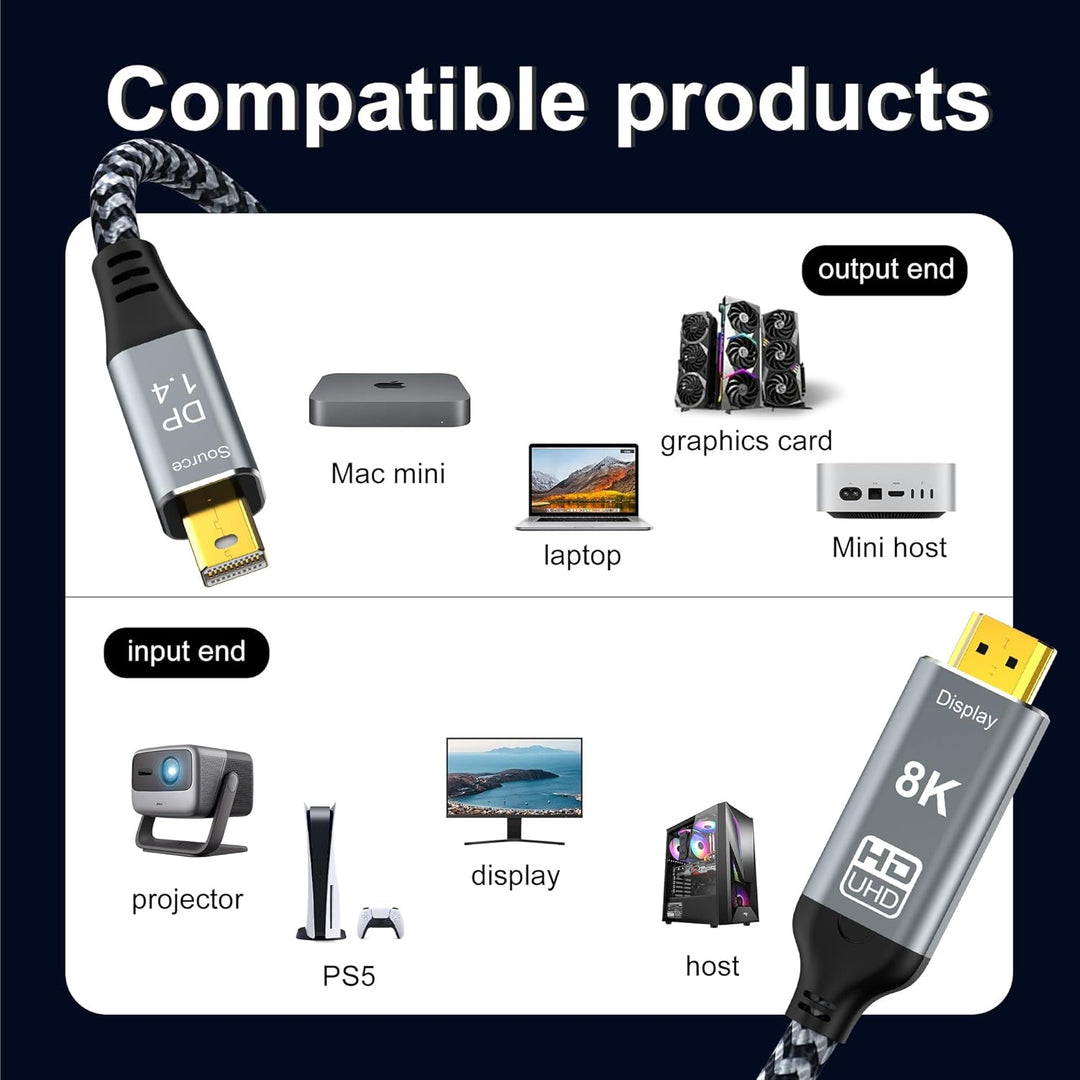 Mini-DisplayPort-auf-HDMI-Kabel, 1,8 m, 8K@60Hz, 4K@120Hz, unidirektional, Mini DP1.4 auf HDMI, Thun