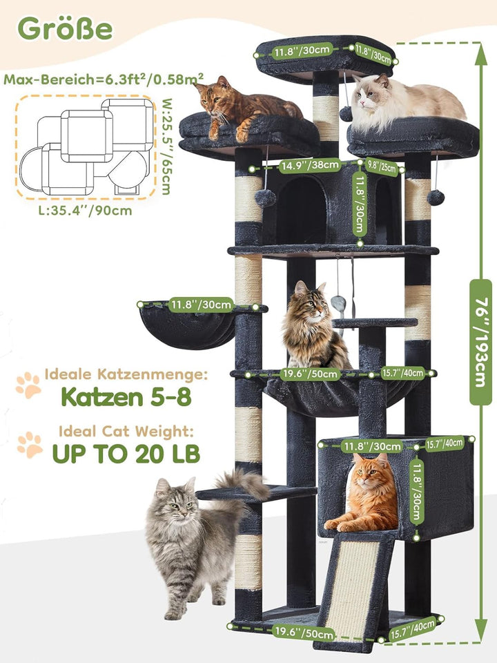 Taoqimiao 193CM Kratzbaum Gross XXL, Katzenbaum Katzenbaum Grosse Katzen Stabil Katzenkratzbaum mit