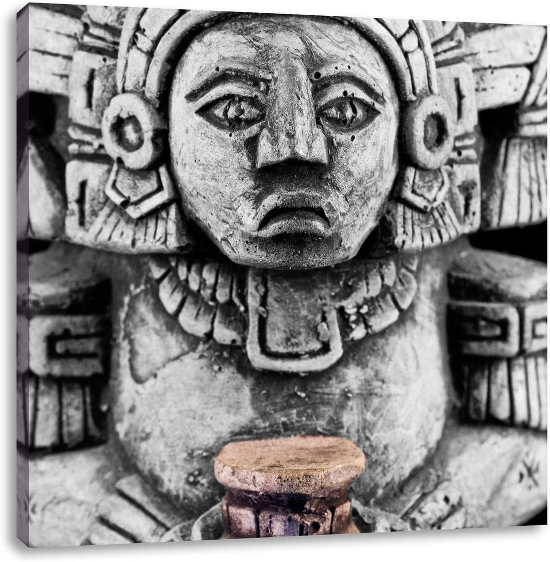 Pixxprint süsse Maya Skulptur schwarz/weiss, Format: 70x70 auf Leinwand, 70x70