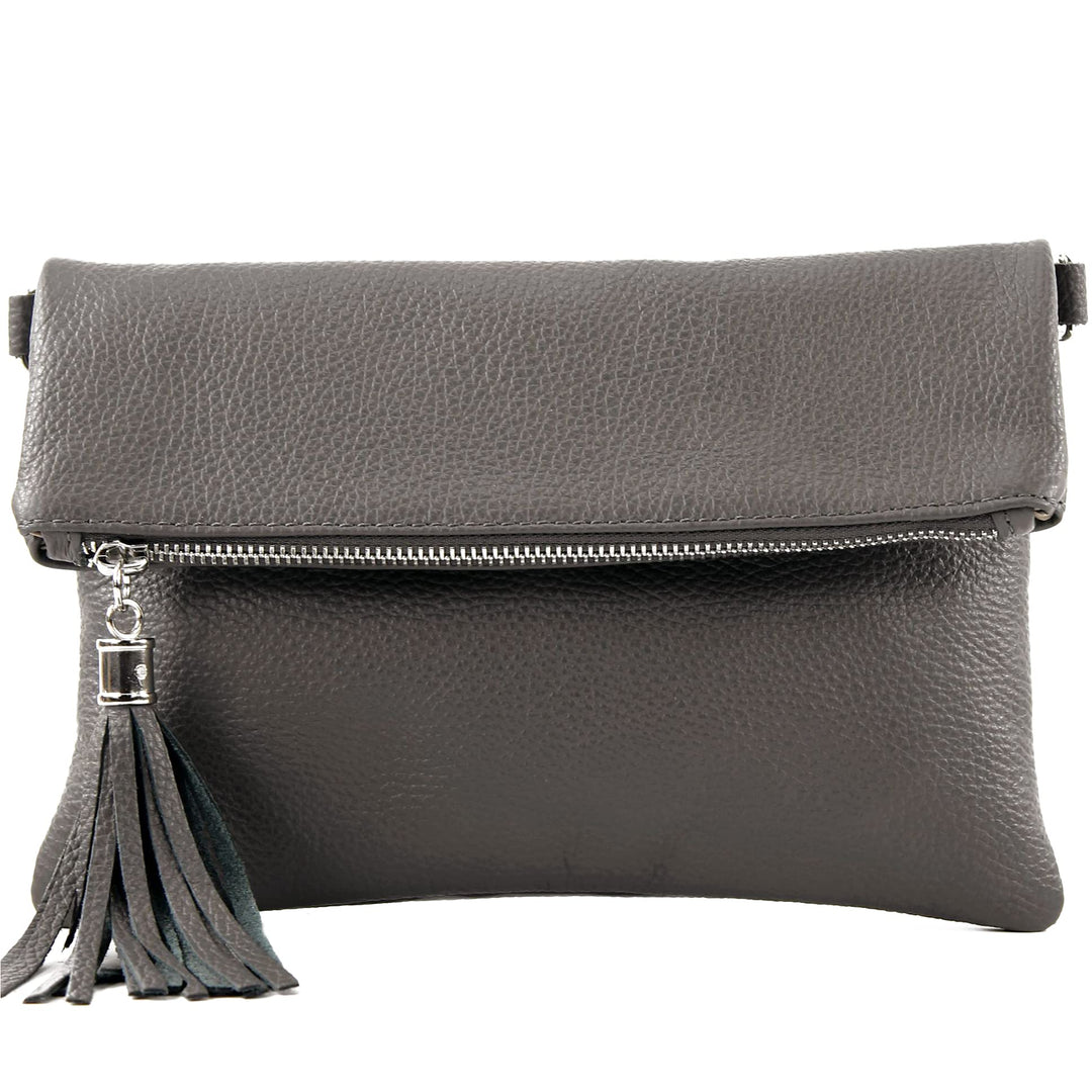 modamoda de T167 Damen Leder Umhängetasche Clutch Small handmade in Italy Dunkelgrau, Dunkelgrau