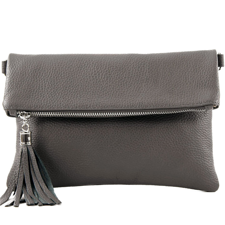 modamoda de T167 Damen Leder Umhängetasche Clutch Small handmade in Italy Dunkelgrau, Dunkelgrau